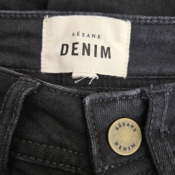 Sezane Denim Slim Parfait Skinny Jeans Black High Rise Dark Wash - Picture 4 of 6